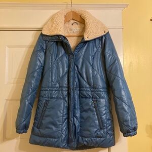 Women's Kenneth Cole Quilted Winter Jacket Faux Shearling Lined Blue Size M Snow